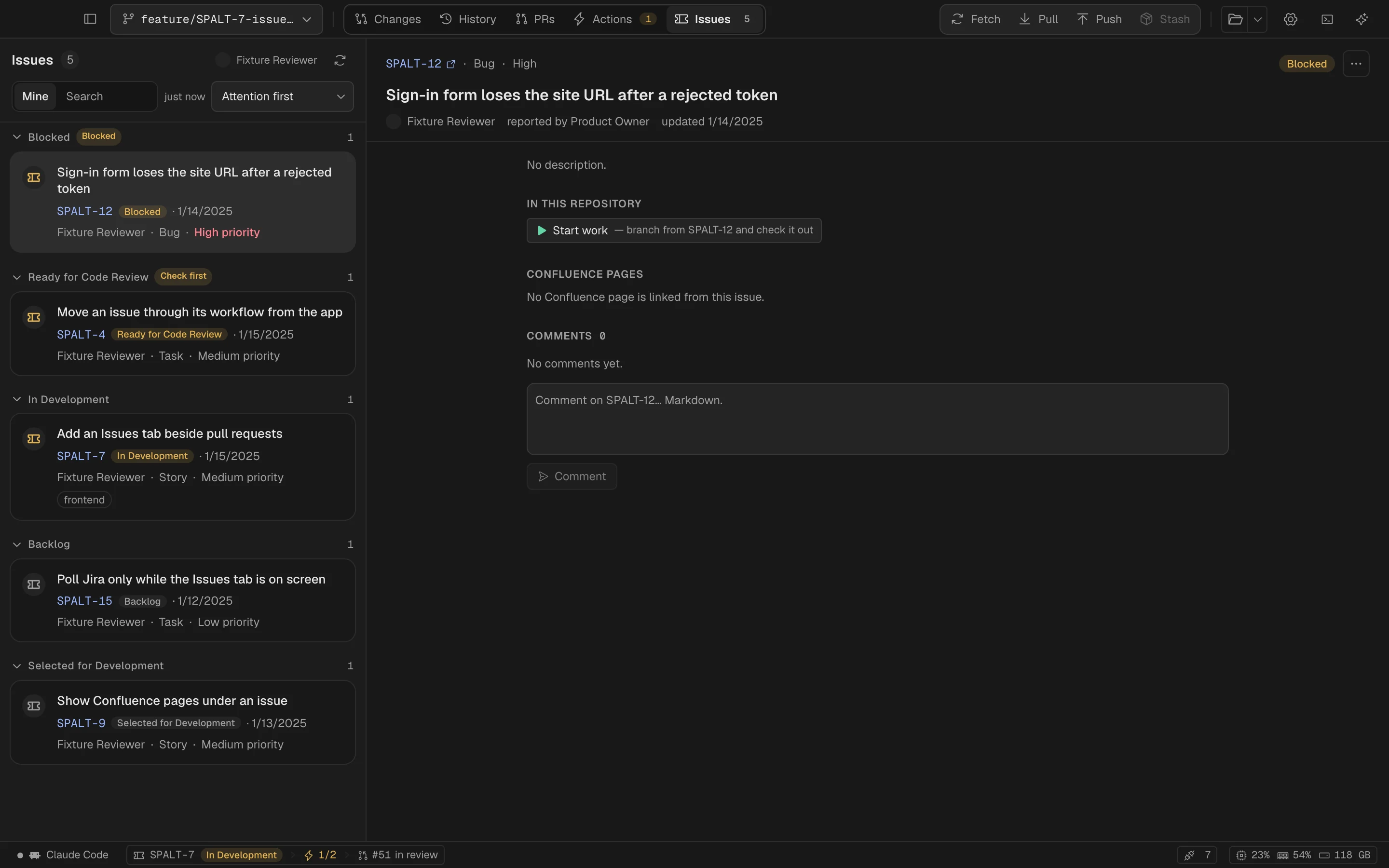Jira issue details inside Spalt