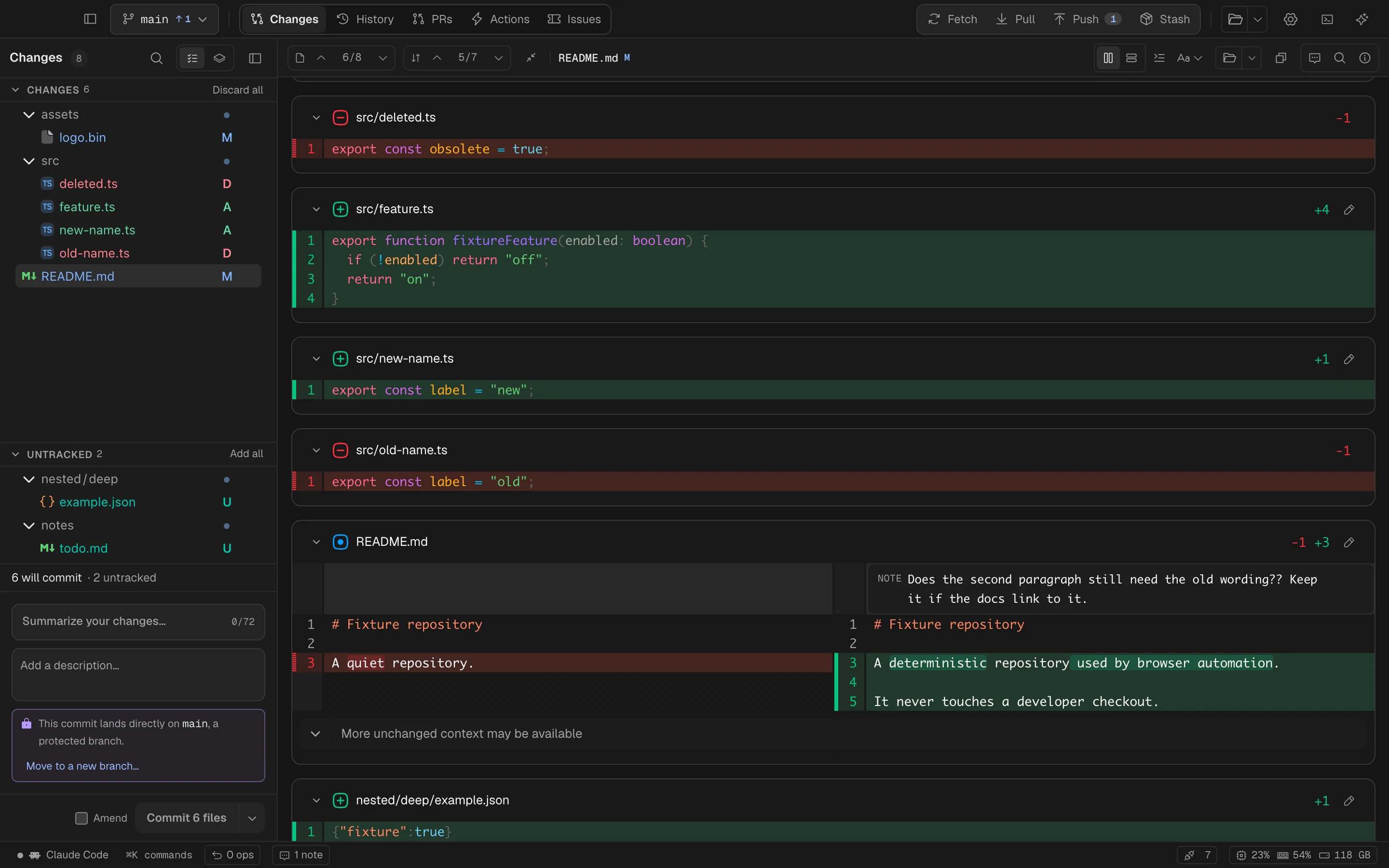 Review notes kept beside the code in Spalt
